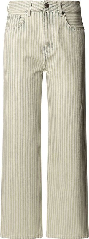 Jeans - Muntgroen en Wit Gestreept - Katoen - Hoge Taille - Rechte Pasvorm