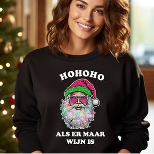 Foute kersttrui- Hohoho Als er maar wijn is- Zwarte sweater- maat XL