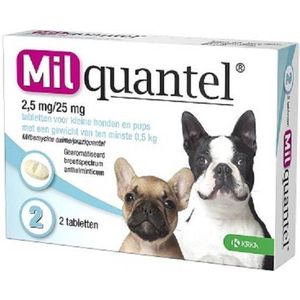 Milquantel 2,5 mg/25 mg Puppy/Kleine hond 2 tabl. <5kg