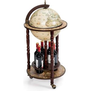 Barwagen, eucalyptushouten globebar, antieke wereldbol wijnbar wijnrek met wielen, standaard 16e eeuw Italiaan barkasten wijnkast, huisbar decoratiebar (Lichtbruin)