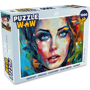 Puzzel Gezicht - Vrouw - Olieverf - Kleurrijk - Kunst - Legpuzzel - Puzzel 1000 stukjes volwassenen