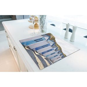 Inductiebeschermer - Blauwe Strandhuisjes - 76x52 cm - Inductiebeschermer - Inductie Afdekplaat Kookplaat - Inductie Mat - Anti-Slip - Keuken Decoratie - Keuken Accessoires