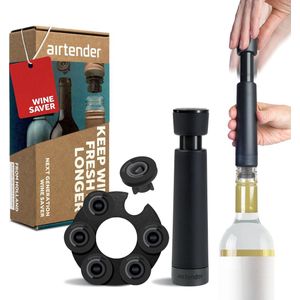 Airtender Wine Saver Vacuüm Wijnafsluiter - 6x Wijnstoppers - Bewaarclip - Wijn Vacumeren - Liggend Lekvrij opslaan - in Geschenkdoos - BPA BPS vrij - 5 jaar garantie