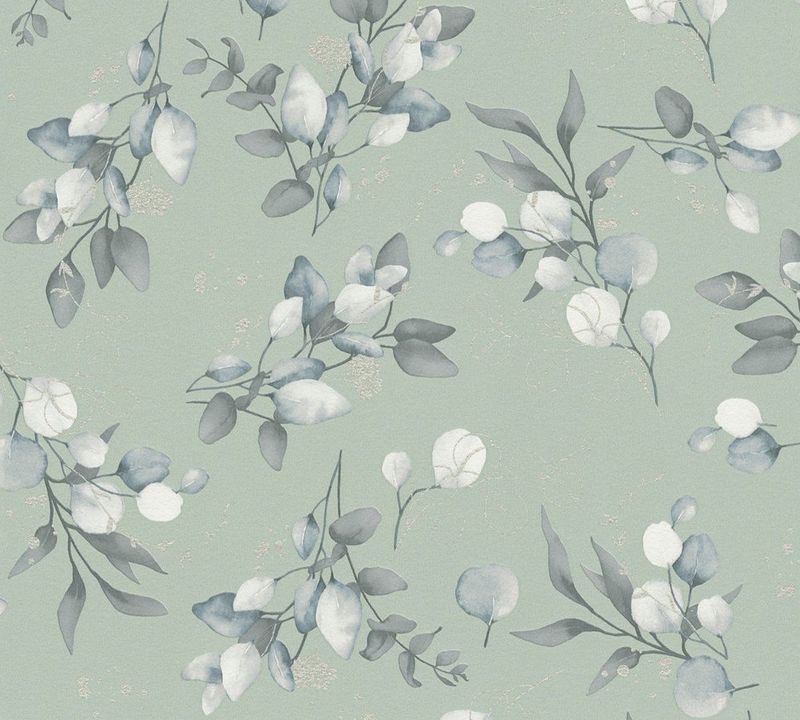 A.S. Création - Bloemenbehang - Groen Grijs Blauw - 10,05 m x 0,53 m - Hoogwaardige Vliesbehang