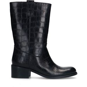 Manfield - Dames - Zwarte leren croco laarzen - Maat 38