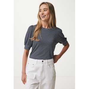 Short Sleeve T-shirt With Stripe AOP Dames - Navy - Maat S
