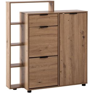 Grote schoenkast - Modern ontwerp - schoenopslag - 3 deuren en lade - 5 compartimenten - 98 cm x 110 cm x 30 cm