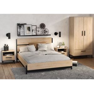 Volwassen bed Craft Bed 140x190/200 cm - 2 bedtafels + kast - Melamine - Hamilton Chene Decor - Franse productie - Demeyere