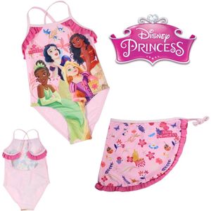 Disney Princess Zwemset - Badpak + Sarong - Sneeuwwitje - Tiana - Rapunzel - Moana - Maat 122/128