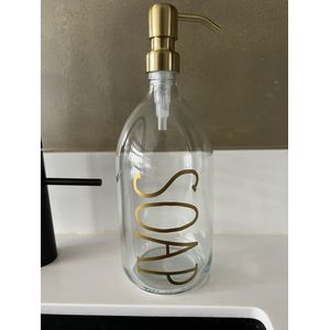 BBBLS Design Dispenser ""Soap"" | Transparant Glas | 1 liter | RVS / Metaal Pomp Goud | Zeeppomp | Zeepdispenser | Zeephouder