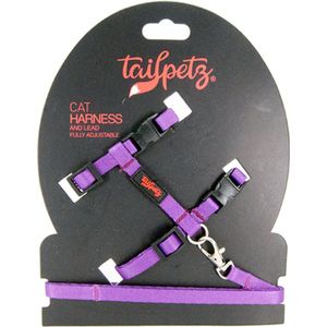 Tailpetz | Cat Harness & Lead -Purple| Kattentuigje en lijn - One Size Fully Adjustable - Set voor Katten - Kattenharnas - Kattentuig - Kat - Harnas - collar - tuig