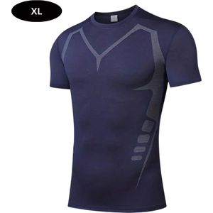 Livano Sportshirt Heren - Sport - Fitness - Compressie Shirt - Corrigerend Hemd - Sportkleding - Mannen - Blauw - 2 Stuks - S