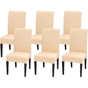 Stoelhoezen, set van 6 stoelhoezen, elastische hoezen voor stoelen, schommelstoelen, stretch stoelhoezen voor eetkamer, stoel, bruiloft, feesten, banket (beige)