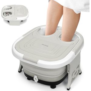 COSTWAY Opklapbaar Voetbad Massager, Voetspa met instelbare verwarmingstemperatuur, opvouwbare bad voor gemakkelijke opslag, Groot voetbad met afstandsbediening, infraroodlampen, bubbelfunctie en elektronische rolluiken