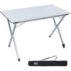 Campingtafel, inklapbaar, aluminium, 120 x 70 cm, klaptafel, 80 kg belastbaar, oprolbaar tafelblad voor 4-6 personen, vouwtafel met draagtas voor camping, picknick, tuin, balkon, zilver