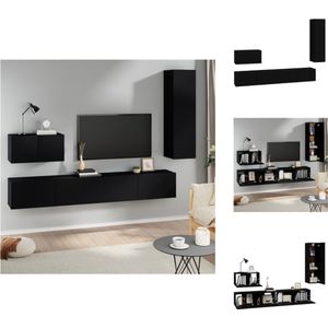vidaXL tv-meubel set - zwart - 2x 100x30x30 cm + 1x 60x30x30 cm + 1x 30.5x30x110 cm - Kast