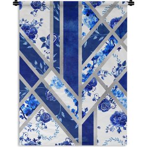 Wandkleed - Wanddoek - Delfts blauw - Patroon - Luxe - 60x80 cm - Wandtapijt