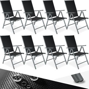 tectake® aluminium tuinstoel set van 8, klapstoel met 7-voudig verstelbare rugleuning, weerbestendig, campingstoel met armleuningen, voor tuin, terras, balkon, tuinmeubelset met 8 stoelen - antraciet