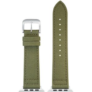 EULIT horlogeband geschikt voor Apple Watch 42/44/45/46 maat - Serie 1/2/3/4/5/6/7/8/9/10 + SE - canvas Smart - 22 mm - olijfgroen groen - metalen gesp - incl. adapter