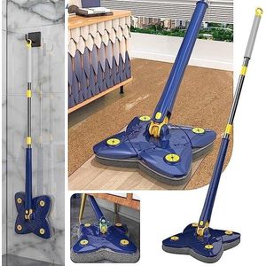 IBBO® - Premium vierhoekige dweil - microvezel vloermop - intrekbare 360 draaibare - 4 bladeren ontwerp voor het reinigen - van dode hoeken - multifunctionele microvezelmop -t lange steel - stofverwijderingsmop - vloerreinigingsmop - Blauw