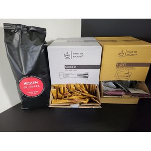 PR Coffee 1 Kg Medium koffiebonen | TTE dispenser 600 suikersticks | Allasio Koek 120 st dispenser | combi deal | voordeelset