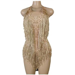 Sexy jumpsuit Champagne Franjes - Festival - Bodysuit - Glitter - Dames - Kwast