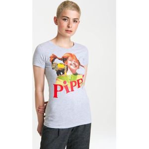 Logoshirt Vrouwen T-shirt Pippi Longstocking - Meneer Nilsson - Shirt met ronde hals van Logoshirt - grijs gespikkeld
