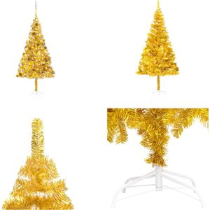 vidaXL Kunstkerstboom met LED's en kerstballen 210 cm PET goudkleurig - Kunstkerstboom - Kunstkerstbomen - Kerstboom - Kerstdecoratie