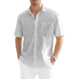 Linnen Henley-overhemd Korte Mouwen - Lichtgewicht Casual Zomer Shirt voor Mannen