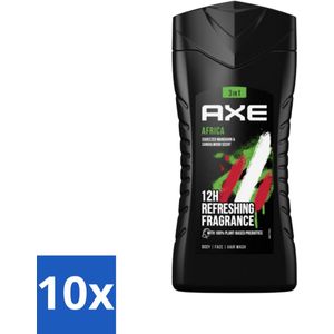 10 x Axe 3-in-1 Douchegel Africa 250 ml - Langdurige Geur - Fris - Deodorant - Mannenproducten