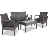 Casaria Polyrattan Tuinset - 4 Personen Incl. Kussens Bank - Grijs