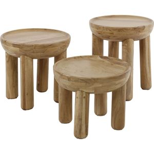 Drie delige robuuste salontafel set rond | Massief acacia naturel