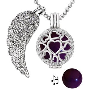 Quiges Engelenroeper 18mm Bolhouder met Ketting 90cm en Bolletje - Dames - Zilverkleurig Hartjes - EBS18192