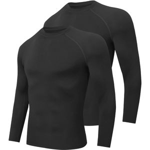 Thermische T-shirts voor heren - Lange Mouwen - Fleece Gevoerd - Sportcompressie - Buitenactiviteiten - 2 Stuks