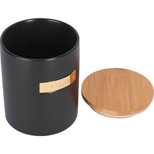 stenen koffiepot, 1kg (1,75 liter) koffiebonenopslag, voorraadpot met messingeffect en luchtdicht bamboe vacuümdeksel, koffiecontainer aroma-dicht, inhoud, zwart, Ø 12 x 16