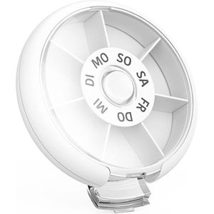 Pillendoos 7 dagen - Draagbaar kleine tablettendispenser - rond medicijnbox - Praktisch pillendoos - Niet gemakkelijk te vergeten weekbox - voor alle soorten mensen, Oude mensen, jongeren, kinderen - Wit