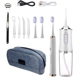 Charecare Daily smile kit wit - Volledige set voor dagelijkse mondverzorging - Elektrische tandenborstel - Waterflosser - tongschraper - toilettas - draagbare flosaparaat - Extra mondstukken - Dagdeal Van Vandaag