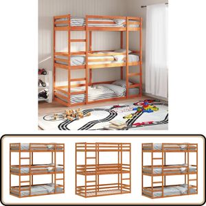 vidaXL Stapelbed - 3-persoons - Grenenhout - 80x200 cm Stapelbed - Tweepersoons Bed - Kinderbed - Bruine Bed - Hout Bed