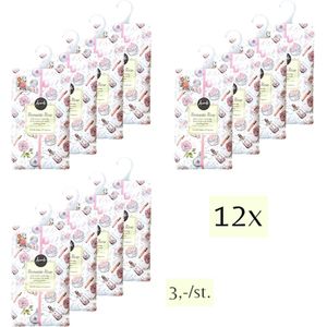Geurzakjes 12x 'Romantic Rose' - Inclusief verzenden - 17x10 cm - Geurzakje - Geurbuiltjes - Geurbuiltje - Geurverfrisser - Luchtverfrisser - Huisparfum - Verfrisser - Parfum - Frisse geur - Hanger - Kledingkast - Kleding - Kast - Toilet - Wc - Auto