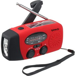 Igoods Noodradio - Opwindbare Radio - Solar Radio - Zonne-energie - Met Zaklamp - Campingradio - Powerbank - Rood