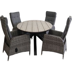 5-delige tuinset | 4 Kos verstelbare tuinstoelen (AG) | 180cm ovale Cyprus tuintafel (Wood)