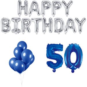 50 jaar Verjaardag Versiering Ballon Pakket Blauw & Zilver