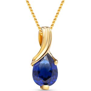 Blauwe Saffier Gouden ketting dames - 14 karaat Goud - Hanger - Miore