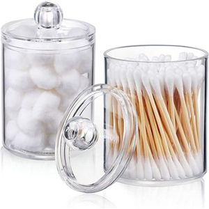 2 stuks acryl Qtip houder, houder, organizer, wattenschijfdispenser voor watten, transparante wattenschijfhouder, opslag met deksel voor jerrycans