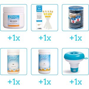 Zwembad Onderhoudsset - Startersset bevat Chloor - Testrips - Filters en PH-min - PH-plus - Chloordrijver - Spa Onderhoud Startersset - Onderhoud voor Spa - Geschikt voor alle type Spa's (6-delig)