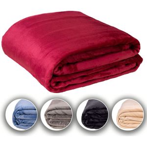 Komfortec Dikke Fleece Deken - Met kasjmier gevoel - Plaid - 450 GSM - 240x220 cm – Super Zacht – Bordeaux Rood