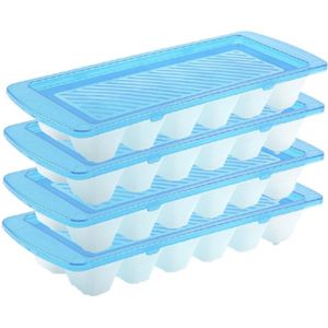 Set van 4x stuks ijsblokjes/ijsklontjes maken bakjes met afsluitbare deksel blauw 28 cm - 12 stuks voor gekoelde drankjes