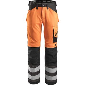 Snickers 3333 High-Vis Werkbroek, Klasse 2 - Oranje, High Visibility/Gemeleerd Grijs - 116