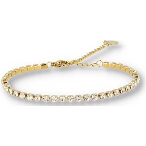 My Bendel Tennisarmband zirkonia/kristal armband goud - Gouden schakelarmband met goudkleurige Zirkonia/Crystal - Met luxe cadeauverpakking