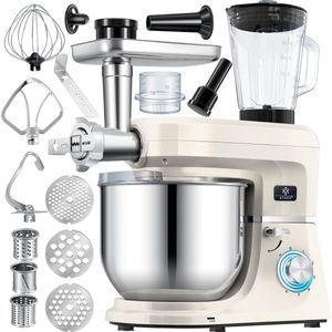 KESSER® 3 in 1 Keukenmachine Foodprocessor - Keukenmixer - Keukenrobotor K-KM 3000 met Kneder Multifunctionele Mixer 5,5 L Kom met 3 Menggereedschappen 1,5 L Sapcentrifuge Worstset Pasta & Koekjesvormen - Creme